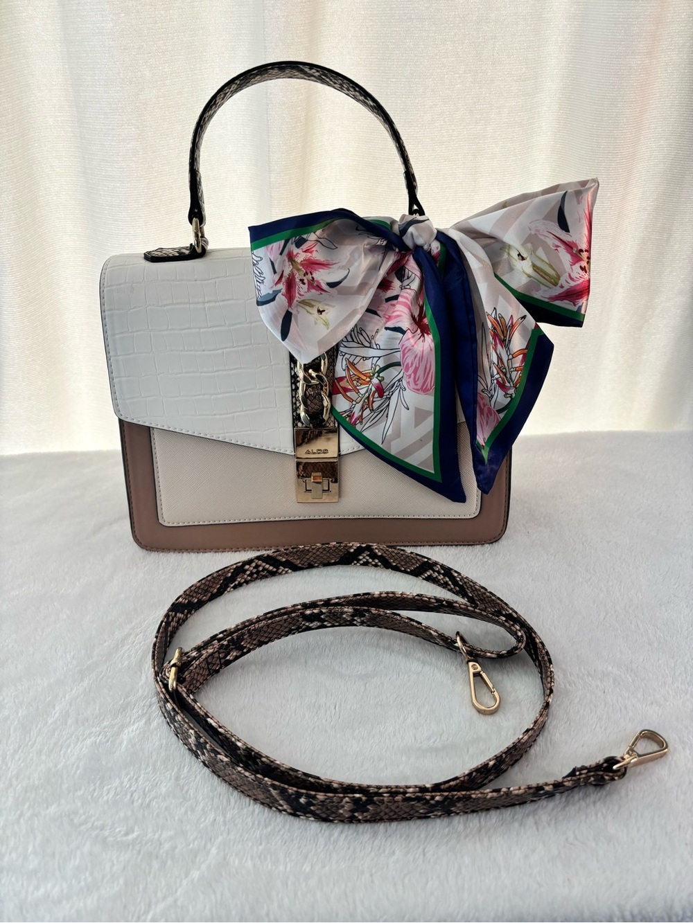 ✅✅ sale! Aldo Structured Colorblock Satchel with Floral Scarf
